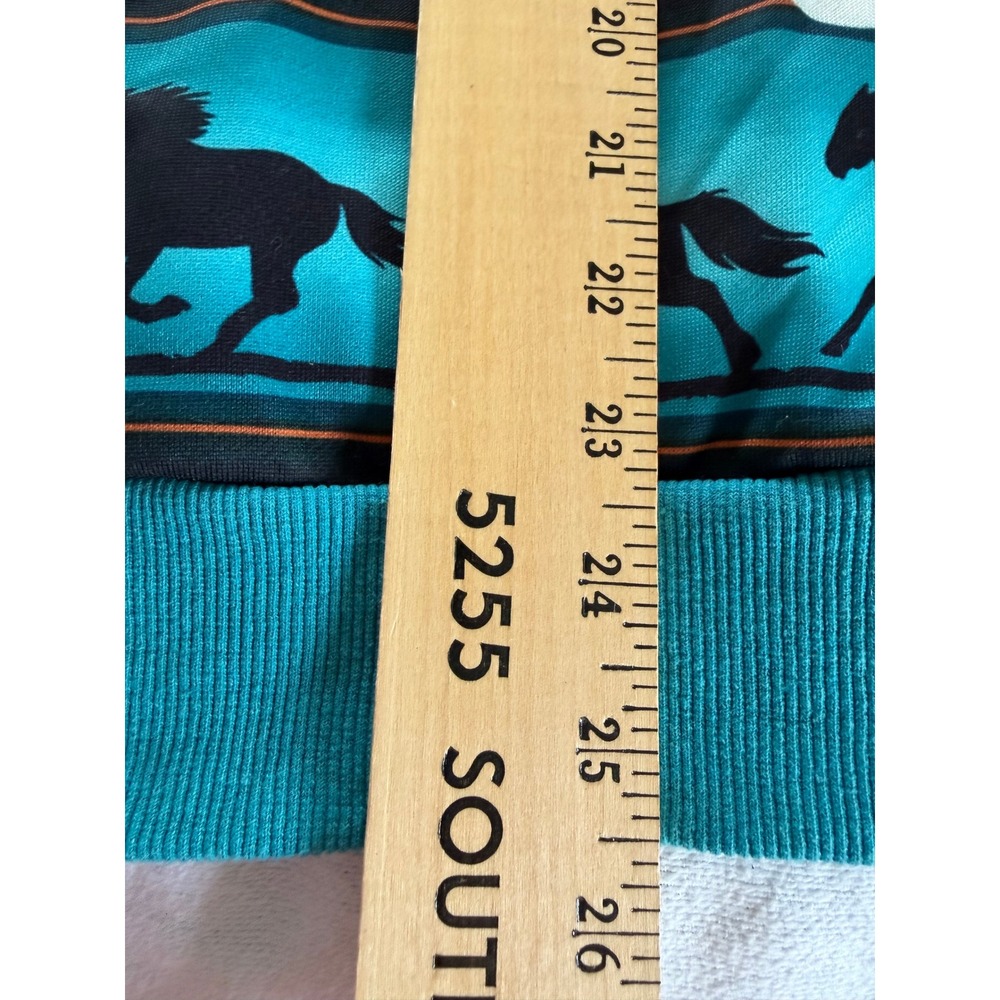 anaoree Women's Large Southwestern Horse Print Hoodie Teal Cream Western Boho - Picture 5 of 9